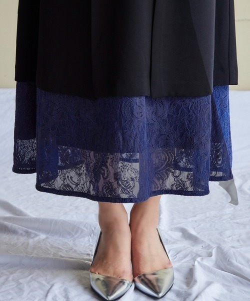 Callarus ドレス 「Callarus」スタンドカラーレース切替デザイン