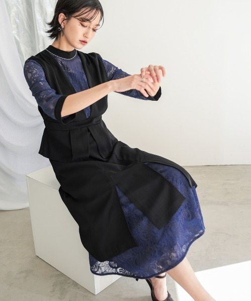 Callarus ドレス 「Callarus」スタンドカラーレース切替デザイン