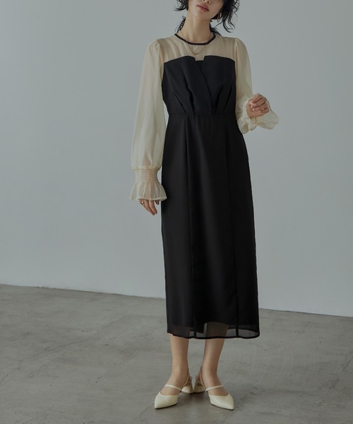 niana（ニアナ） ドレス ビスチェ風ボリュームスリーブシフォンドレス