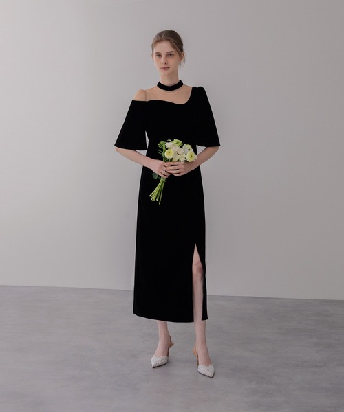 Leja（レジャ） ドレス 「LEJA」花柄刺繍スパンコールベロアスリットI