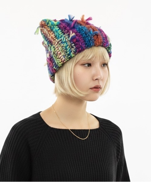 美品】TINAJOJUN マルチカラーストライプニット帽 TINAJOJUN マルチ