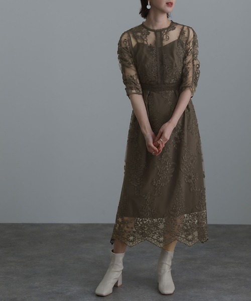 atlo（アトロ） ドレス ロング＆七分袖フォーマルギャザースリーブ