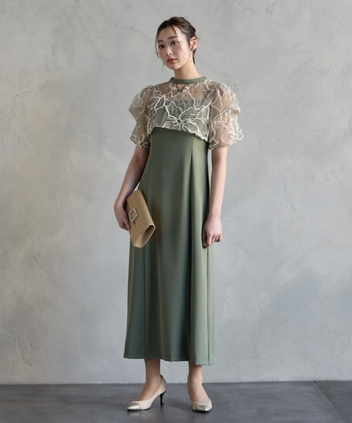 AIMER（エメ） ドレス フラワーモール刺繍キーネックブラウス×Iライン