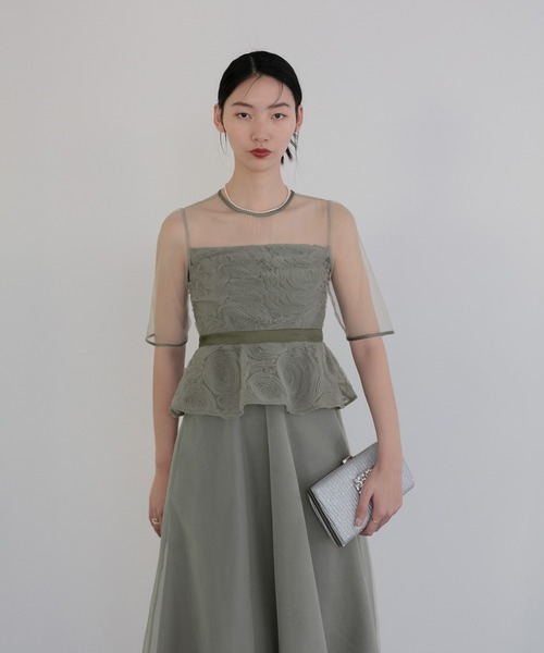 LEJA ローズペプラムビスチェAラインワンピースドレス グリーン Leja