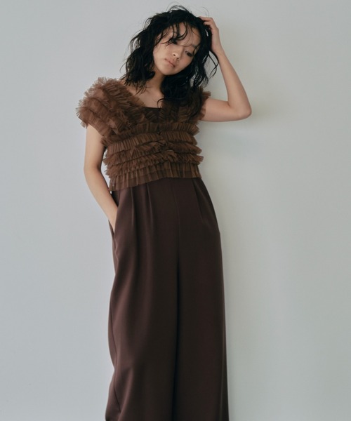 atloチュールベスト付きブラウンドレス ネックレスつき atloチュール