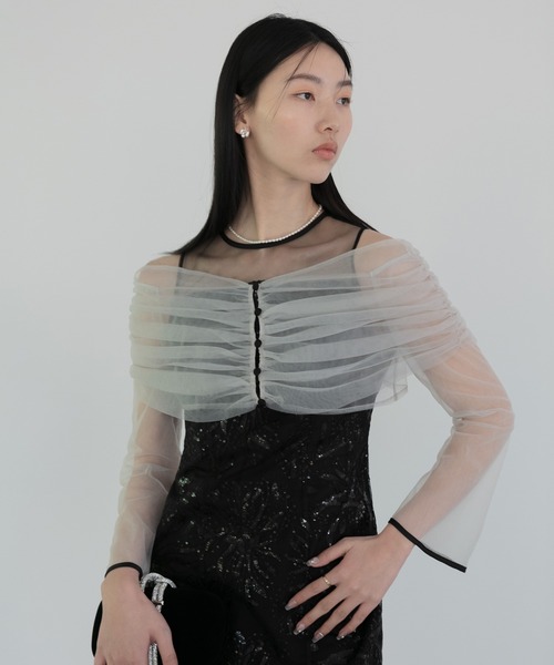 Leja（レジャ） ドレス 「LEJA」チュールオフショルダー花柄Iライン