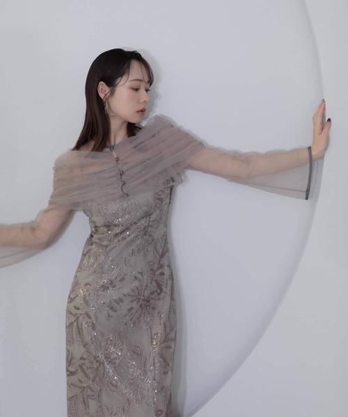 Leja（レジャ） ドレス 「LEJA」チュールオフショルダー花柄Iライン