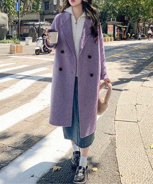 コート チェスターコート ダブルブレストロングコート レディース