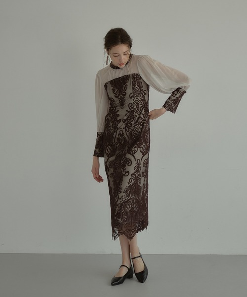 ANDRESD ドレス ダマスクギャザードレス / damask gather dress