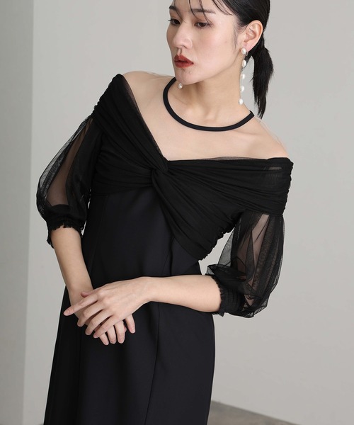 atlo（アトロ） ドレス ロング＆七分袖フォーマルチュールオフ