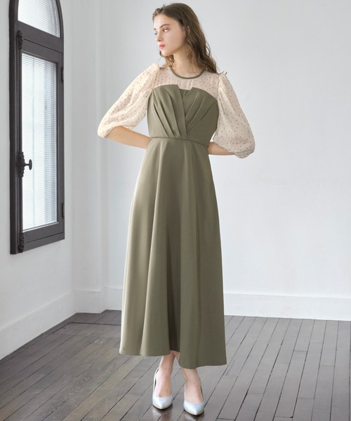 GIRL DRESS FOR NOW ドレス ドットシフォンビスチェ風レースアップ