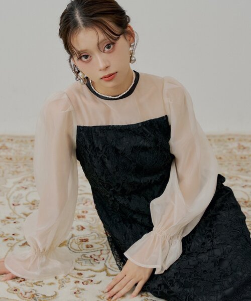 Chico（チコ） ワンピース 「WEB限定/SALON by Chico」配色シースルー