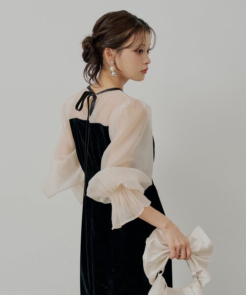 Chico（チコ） ワンピース 「WEB限定/SALON by Chico」配色シースルー