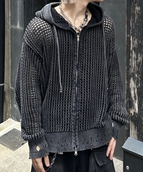 XU パーカー 「Never mind the XU」mesh zip damage hoodie / 「ネバー