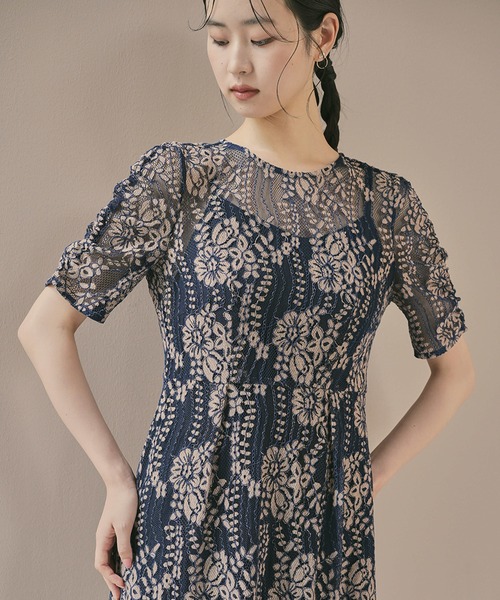 kaene（カエン） ドレス 配色レースエプロンワンピース「結婚式 二次会