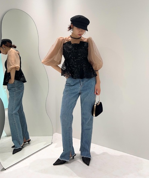 Leja（レジャ） ドレス 「LEJA」シアーパフスリーブペプラム