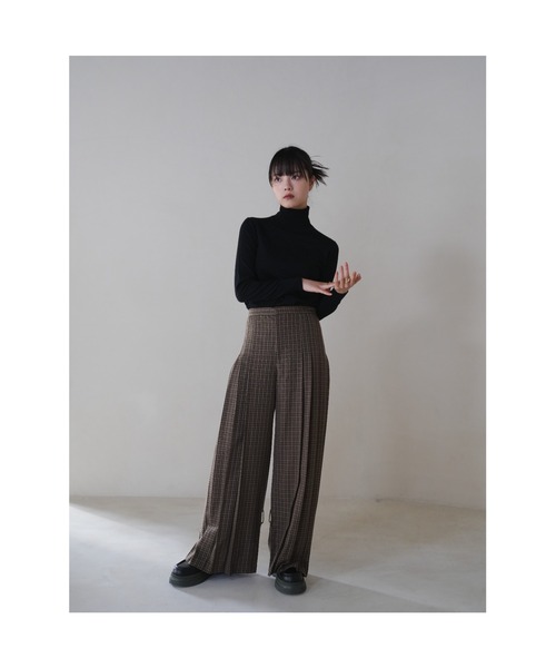 Uenui スラックス パンツ ツーウェイ チェック ワイド パンツ ハイ