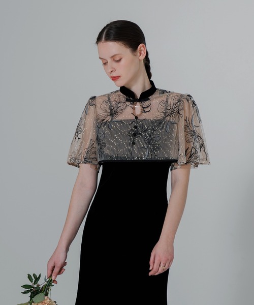 LEJA】2点セット リーフ刺繍 パールボレロ付 マーメイドドレス 結婚式