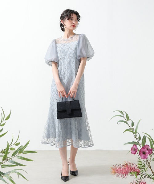 Kana ドレス ダイヤレース マーメイド パフスリーブ バックリボン