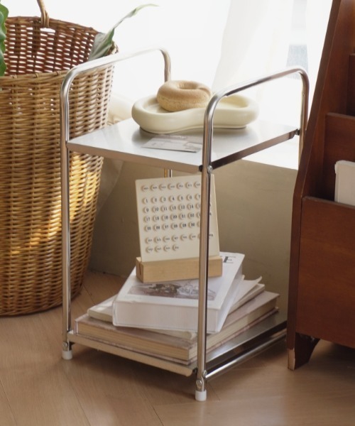 家具 ミッドセンチュリーモダンステンレス二段サイドテーブル