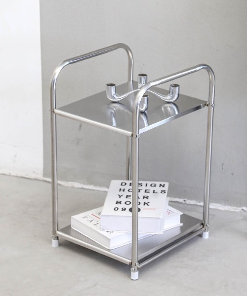 家具 ミッドセンチュリーモダンステンレス二段サイドテーブル