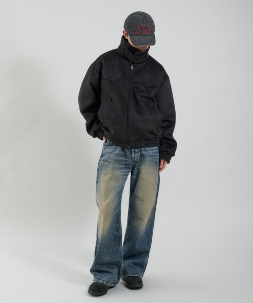 Perushu ブルゾン アウター ウール混シャギースタンドネックフライト