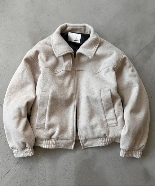 Perushu ブルゾン アウター ウール混シャギースタンドネックフライト