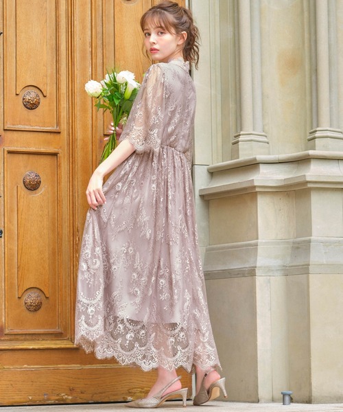 GIRL DRESS FOR NOW ドレス 総レースハイネックスカラップ フレア