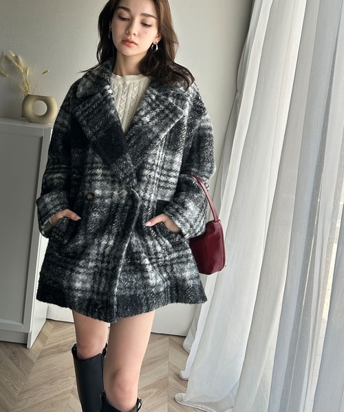 美品)バーバリーロンドン アンゴラ混ウールコート ノバチェック ベルト