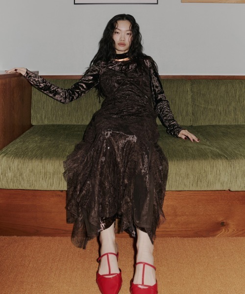 ANDRESD ドレス スパークルレースベロアドレス / sparkle lace velour