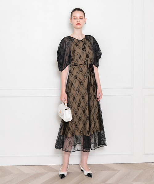 Leja（レジャ） ドレス 「LEJA」パフスリーブウエストリボン総レース