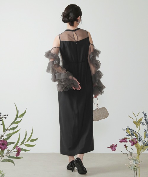 Kana ドレス チュールフリルスリーブ Iライン 2way ドレス 結婚式