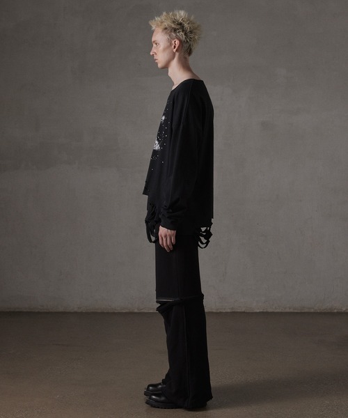 GRANCY tシャツ 「GRANCY」LinestoneDesign Graphic Damage LongTee