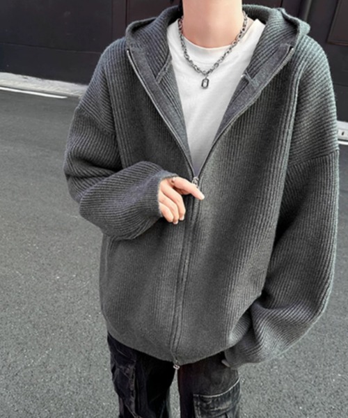 CELENA BEATS パーカー ダブルジップ フード付き ニット パーカー