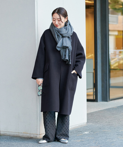 IENA（イエナ） ノーカラーコート 38 ネイビー レディース : ZOZOTOWN