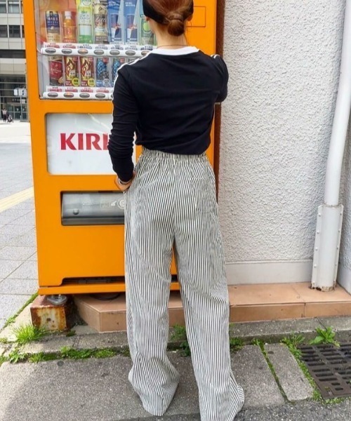 I-SOOK（アイスー） パンツ ストライプイージーパンツ(comochi select