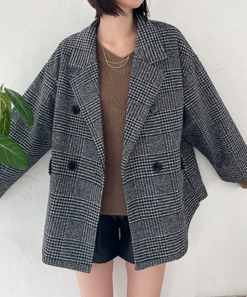 ジャケット テーラードジャケット グレンチェック ダブルジャケット