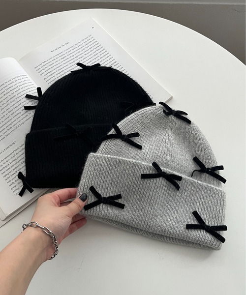 prose verse（プロズヴェール） ニット帽 ニットキャップ ベロアリボン