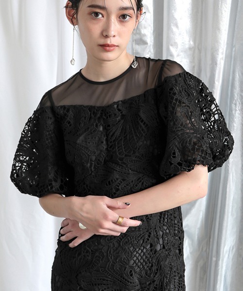 Callarus ドレス 「Callarus」ケミカルレース使いボリューム袖デザイン