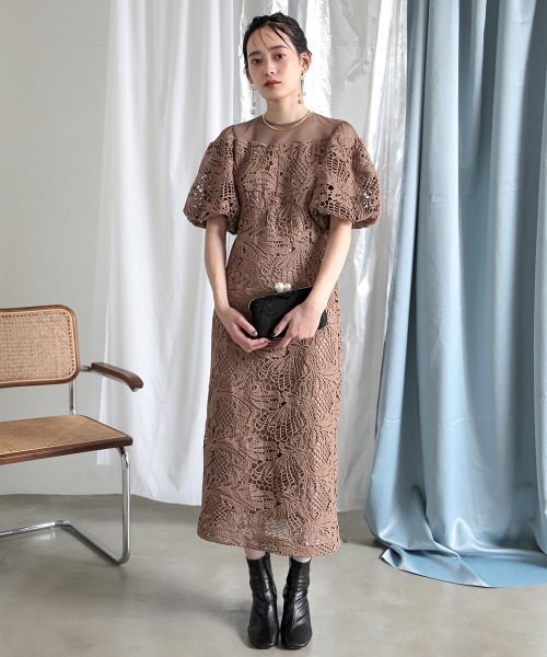 Callarus ドレス 「Callarus」ケミカルレース使いボリューム袖デザイン