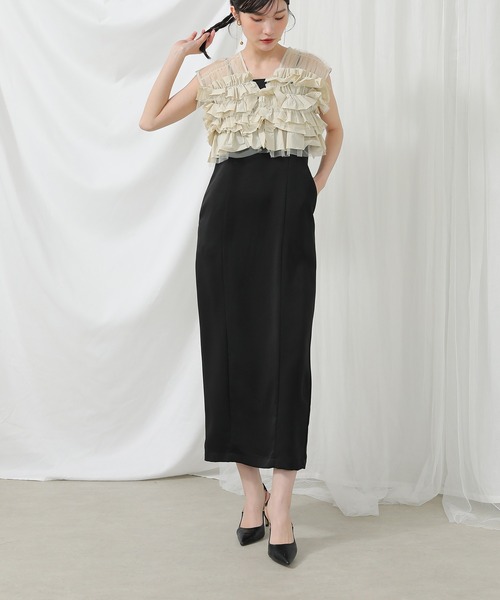 Kana ドレス ボリュームフリルベスト シアートップス キャミワンピ