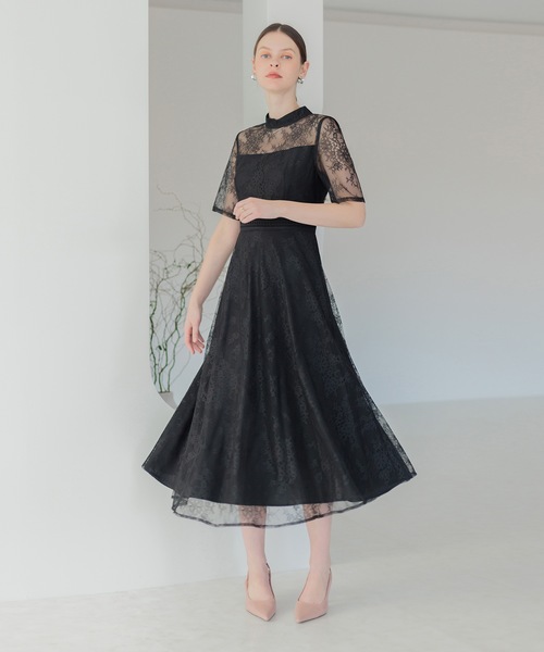 Leja（レジャ） ドレス 「LEJA」ハイネック花柄レースウエストマーク