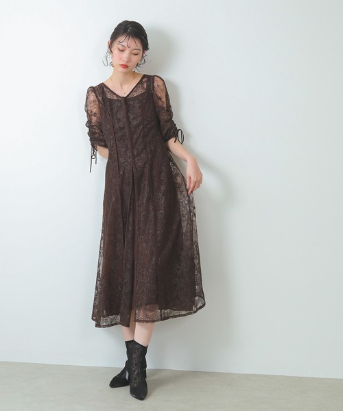 Kana ドレス 刺繍 レース Aライン ワンピース レイヤードドレス