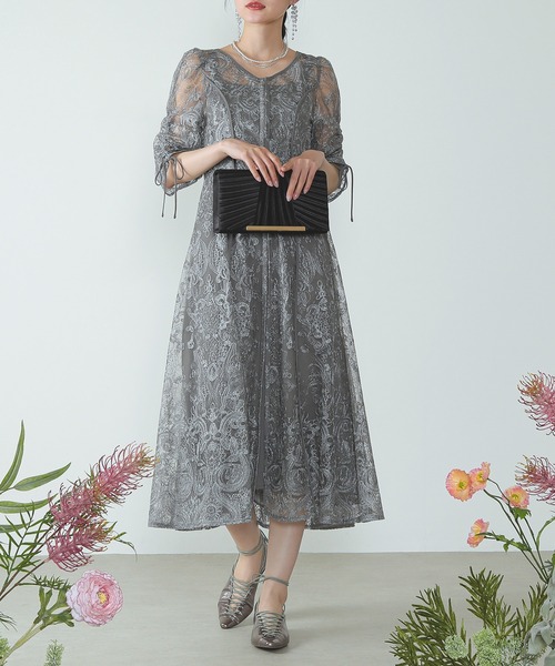 Kana ドレス 刺繍 レース Aライン ワンピース レイヤードドレス