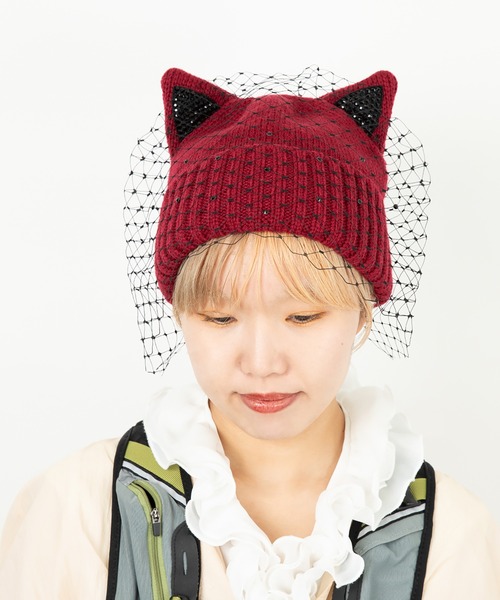 CA4LA 猫モチーフ ニット帽 キャット キャップ ファー パール CA4LA 猫