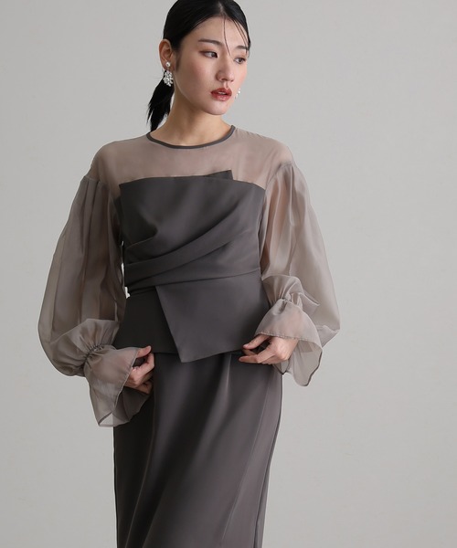 atlo（アトロ） ドレス 袖あり＆ミモレ丈同窓会ドレープビスチェ