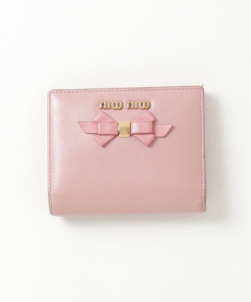 miu miu（ミュウミュウ） マドラス リボン 二つ折り 財布 - ピンク