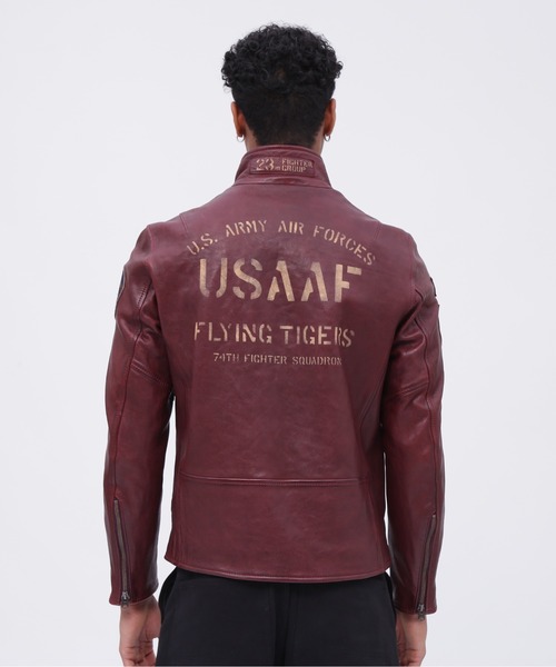 AVIREX エイジド スタンド シングルライダースカスタム 羊革 茶芯 M