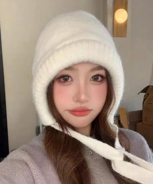 yo biotop カシミヤ100% フライトキャップ ニット帽 ホワイト yo