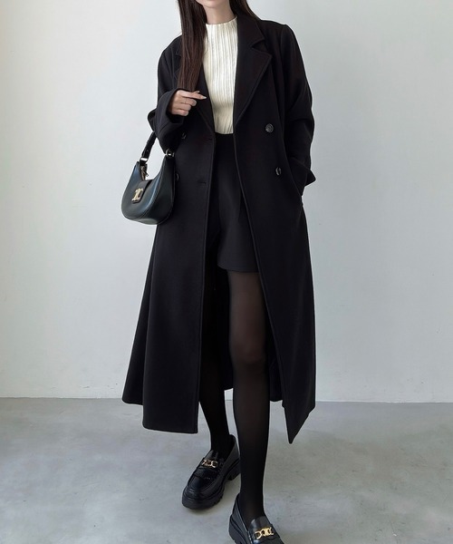 Meiru コート チェスターコート ダブルボタンフレアロングチェスター